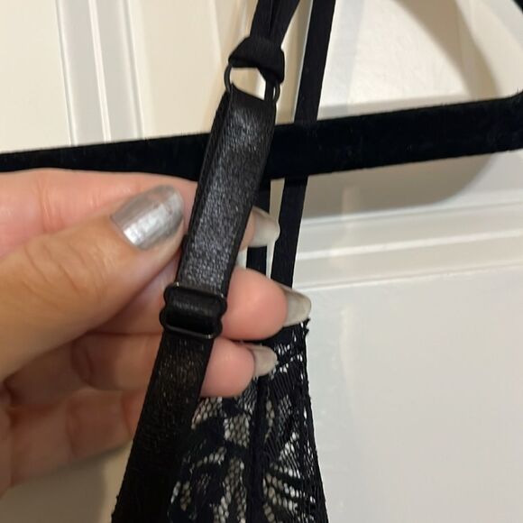 Black Lace Lingerie Sheer Slip Dress with Satin Tie - Picture 8 of 9